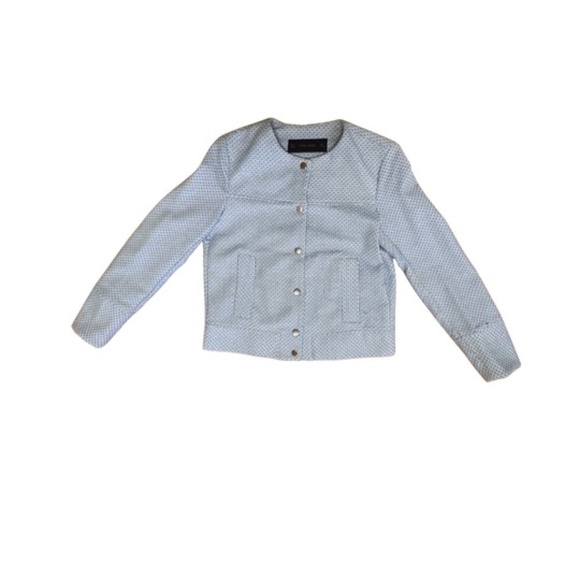 Zara Retro Soft Cropped Blazer in Light Blue and Cream with a Geometric Pattern - Picture 4 of 7